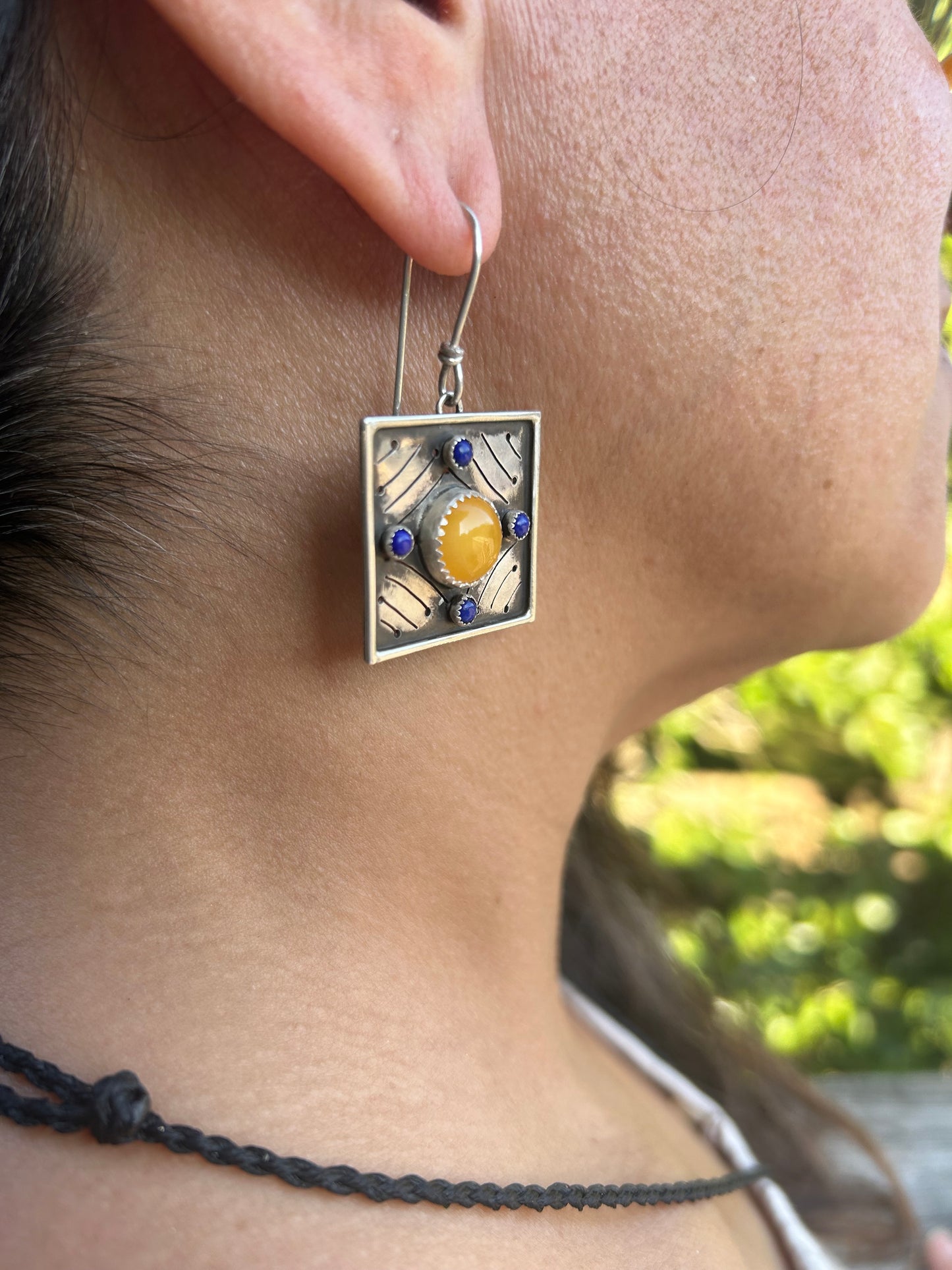 Antique Amber and Lapis Lazuli Earrings