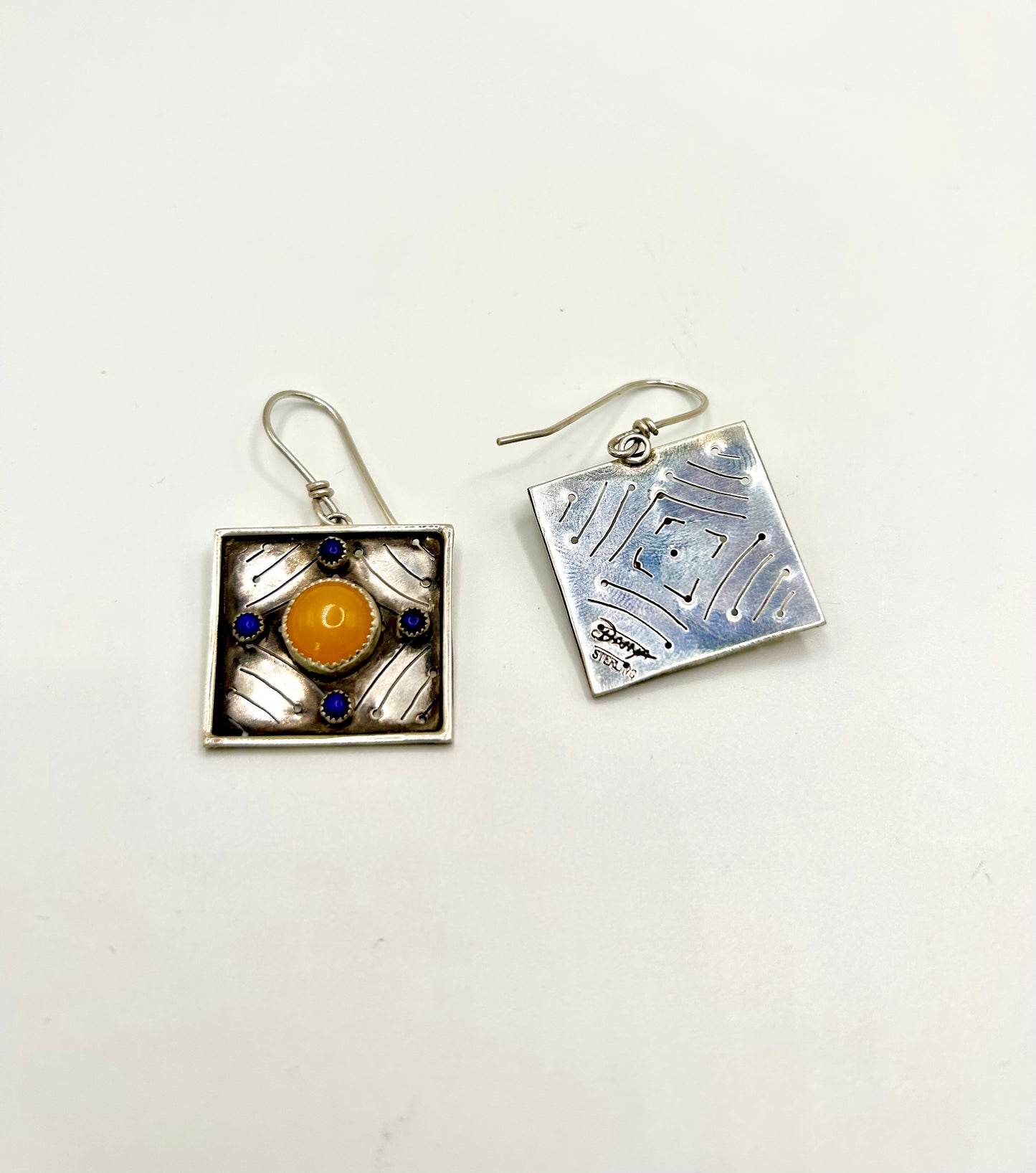 Antique Amber and Lapis Lazuli Earrings