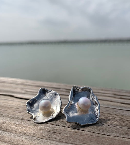 Oyster ear jackets with pearl studs
