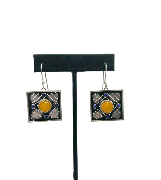 Antique Amber and Lapis Lazuli Earrings