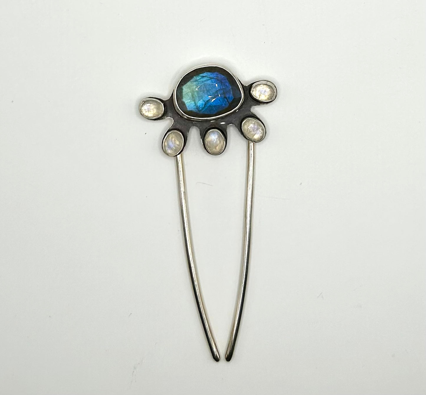 Labradorite and moonstone flower hair stick